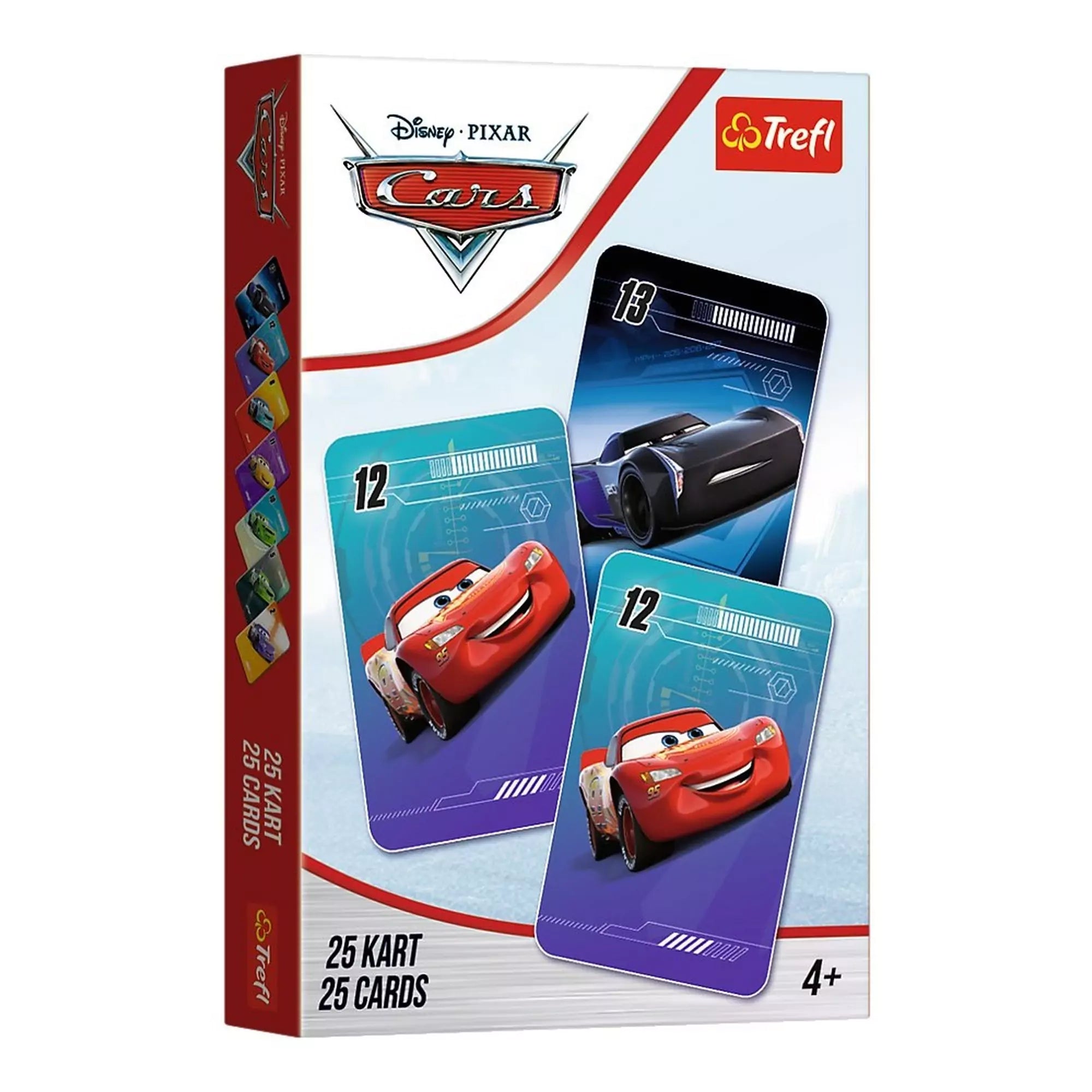 Fekete Péter: Verdák – Trefl kártyajáték doboza Villám McQueennel és más szereplőkkel a Disney Pixar Cars animációs filmből.