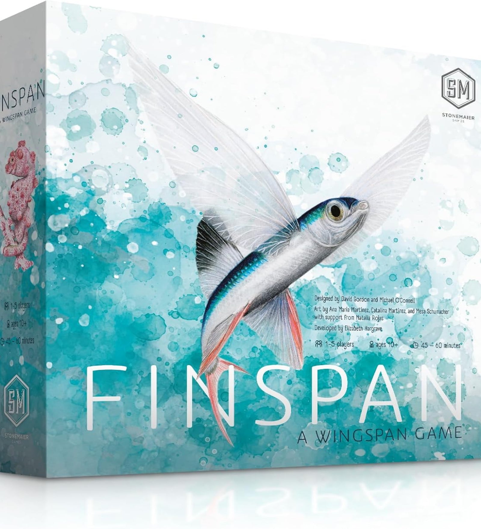 A Finspan: A Wingspan Game társasjáték doboza, víz alatti hangulatú, repülőhalat ábrázoló borítóval.