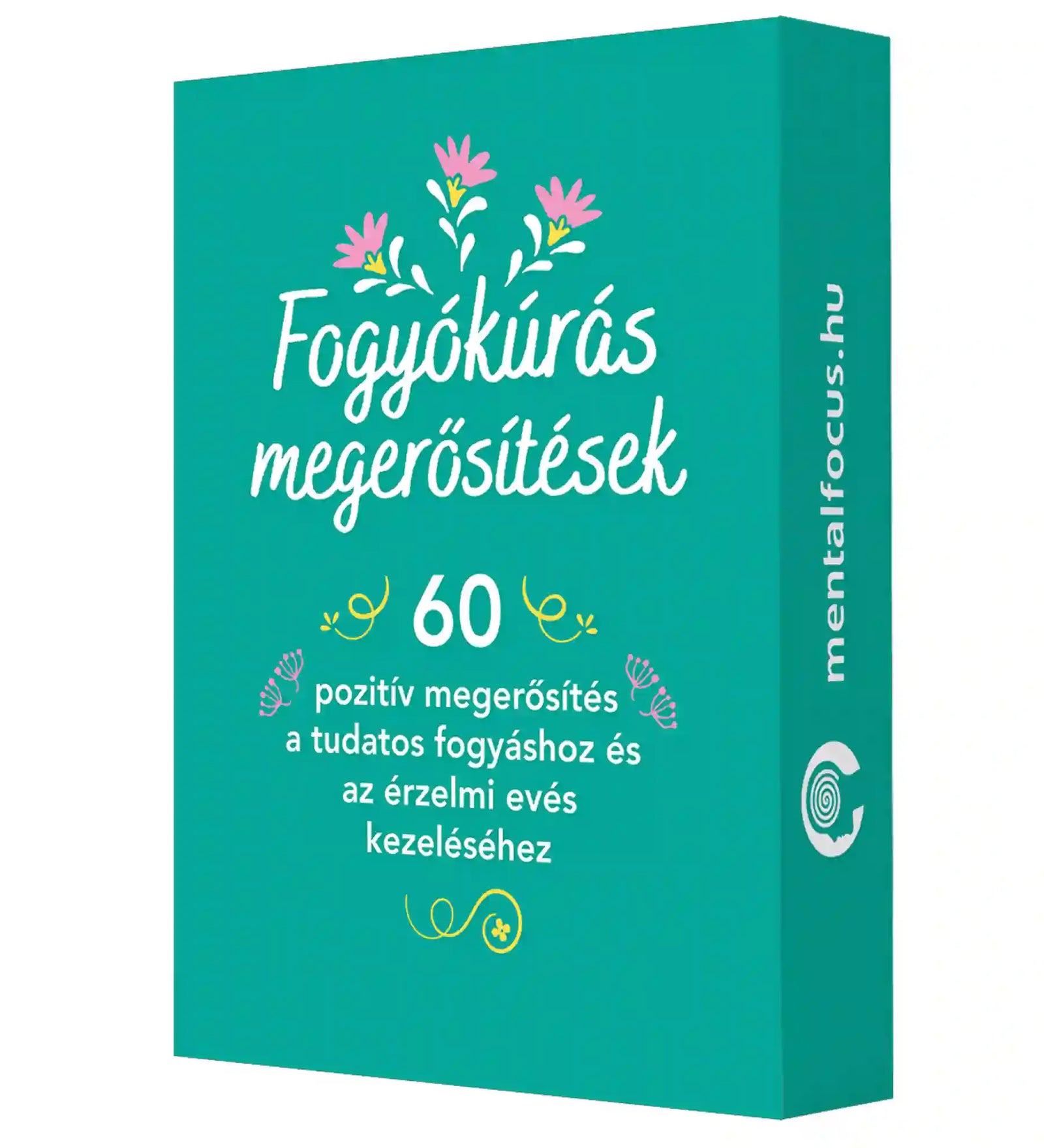 Fogyókúrás megerősítések – 60 pozitív megerősítés kártya díszdoboza, a kártyacsomag eredeti csomagolása.
