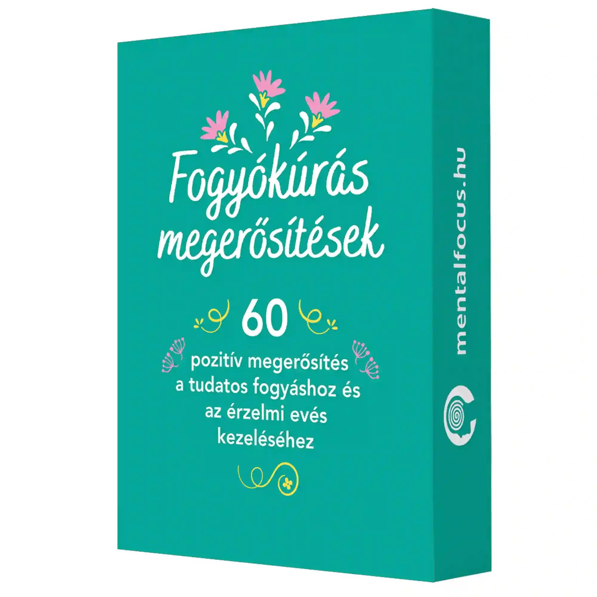 Fogyókúrás megerősítések – 60 pozitív megerősítés kártya díszdoboza, a kártyacsomag eredeti csomagolása.