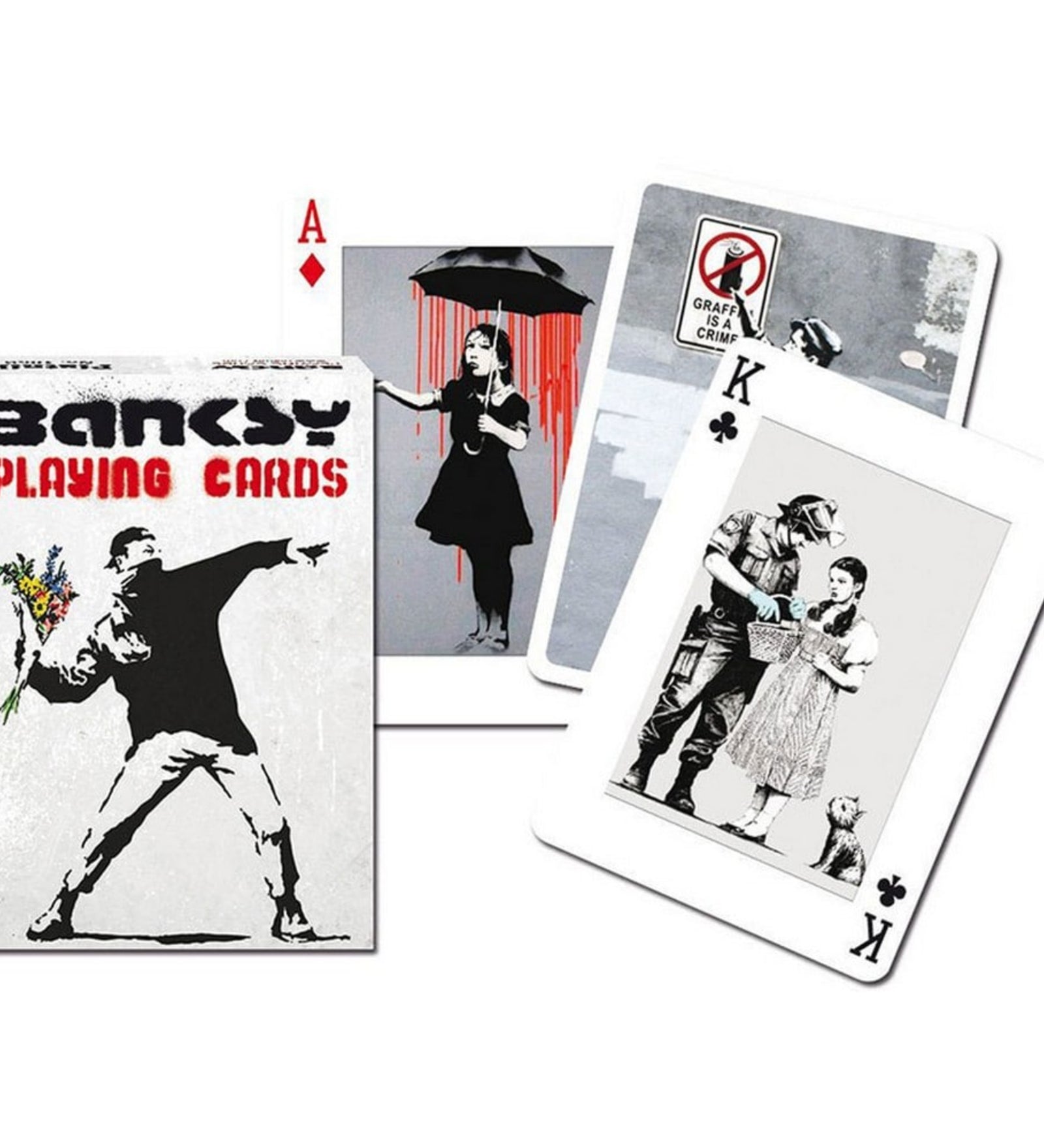 Francia kártya 1x55-ös „Banksy” készlet dobozzal, ikonikus street art stílusú graffiti grafikákkal és provokatív motívumokkal.