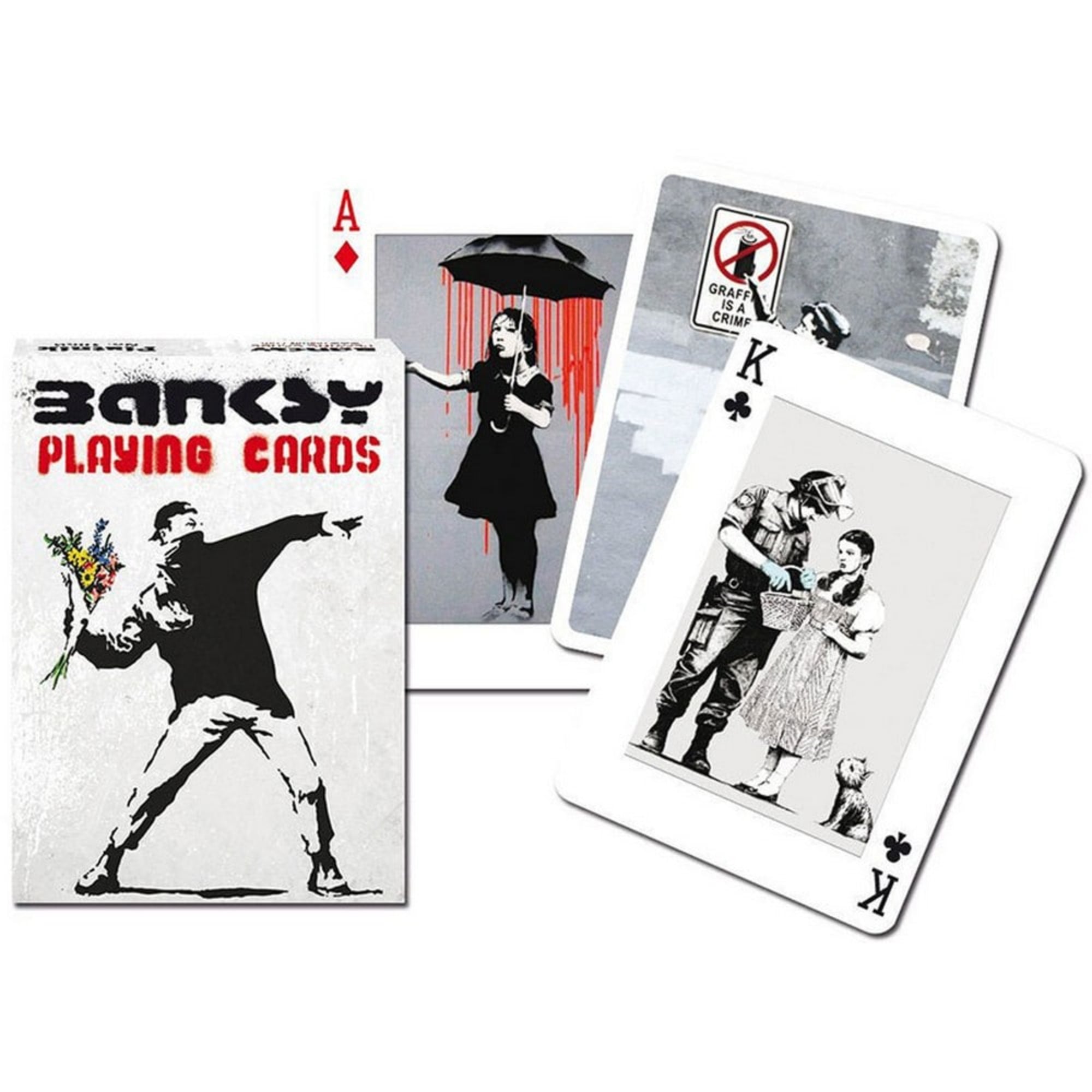 Francia kártya 1x55-ös „Banksy” készlet dobozzal, ikonikus street art stílusú graffiti grafikákkal és provokatív motívumokkal.