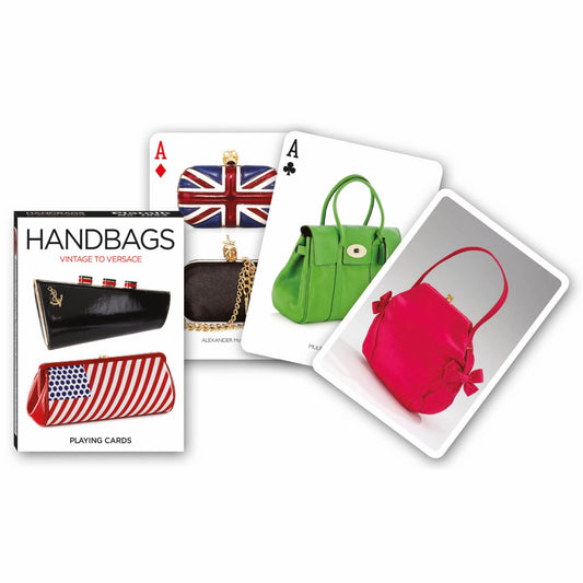 Francia kártya 1x55-ös „Handbags” készlet dobozzal, divatos kézitáskákat és stílusos kiegészítőket ábrázoló grafikákkal.