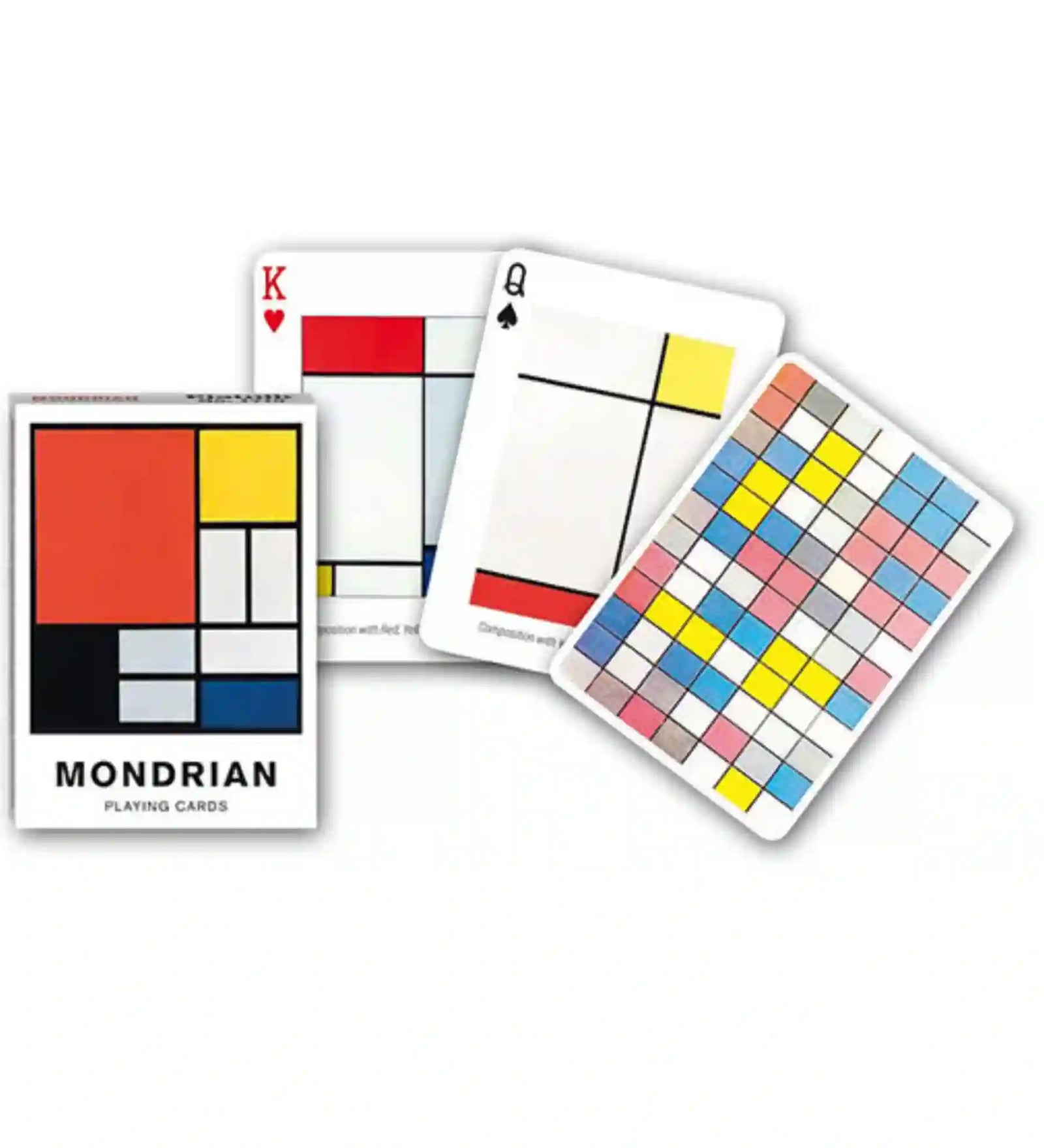 Francia kártya 1x55-ös Mondrian készlet modern művészeti dizájnnal, geometrikus színes mintákkal, minimalista stílusú játékkártyákkal és művészi hátoldallal, Piatnik kivitelben