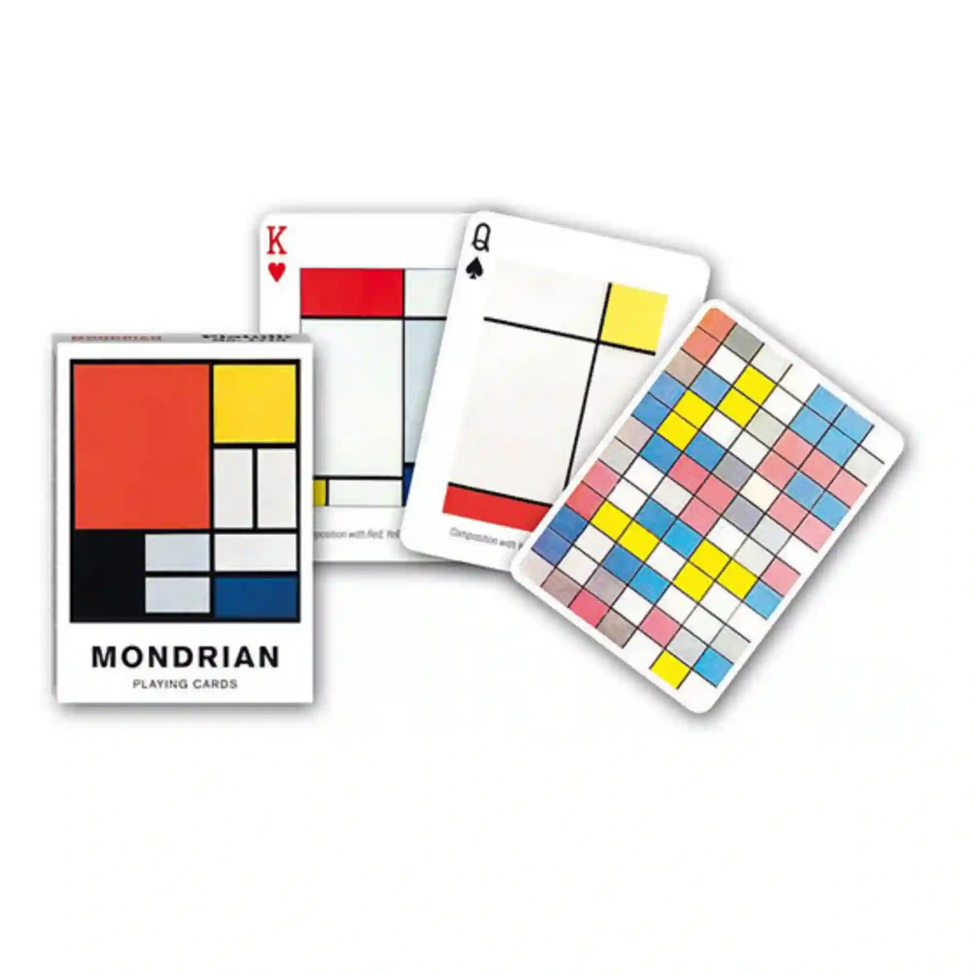 Francia kártya 1x55-ös Mondrian készlet modern művészeti dizájnnal, geometrikus színes mintákkal, minimalista stílusú játékkártyákkal és művészi hátoldallal, Piatnik kivitelben