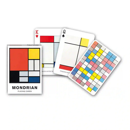 Francia kártya 1x55-ös Mondrian készlet modern művészeti dizájnnal, geometrikus színes mintákkal, minimalista stílusú játékkártyákkal és művészi hátoldallal, Piatnik kivitelben