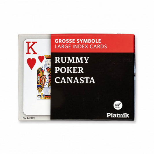 Piatnik Rummy Poker Canasta kártya készlet doboza nagy indexű lapokkal, elől király kártya részlettel.