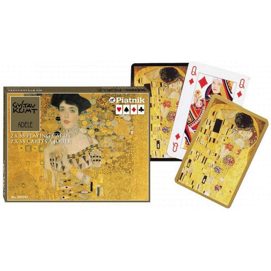 Francia kártya 2x55-ös „Klimt Adele” készlet díszdobozzal, arany tónusú Gustav Klimt festményrészletekkel és elegáns művészi grafikával.