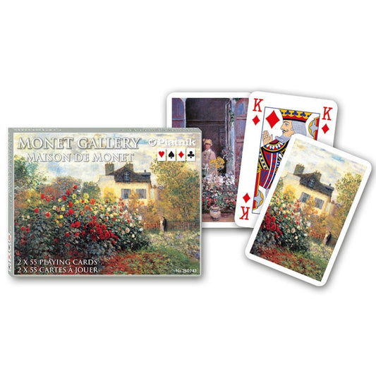 Francia kártya 2x55-ös „Monet Gallery – Maison de Monet” készlet díszdobozzal, Claude Monet festményeit és virágos kertjeit ábrázoló, művészi grafikájú játékkártyákkal.