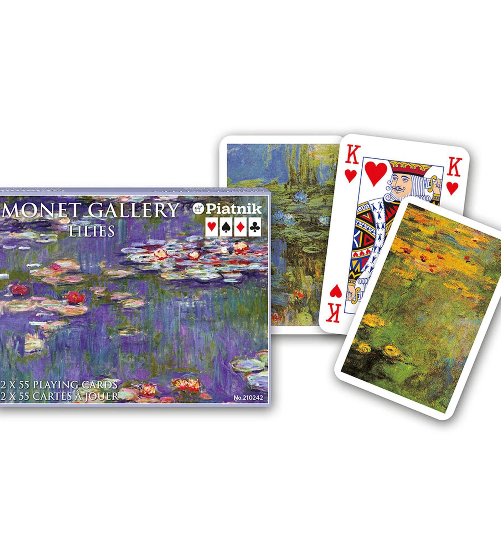 Monet Gallery Liliomok francia kártya készlet (2x55 lap), Claude Monet festményeivel díszített lapokkal és művészi díszdobozban.