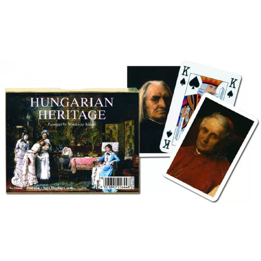 Francia kártya 2x55-ös „Hungarian Heritage – Munkácsy festményei” készlet díszdobozzal, klasszikus magyar festményeket és portrékat ábrázoló grafikákkal.