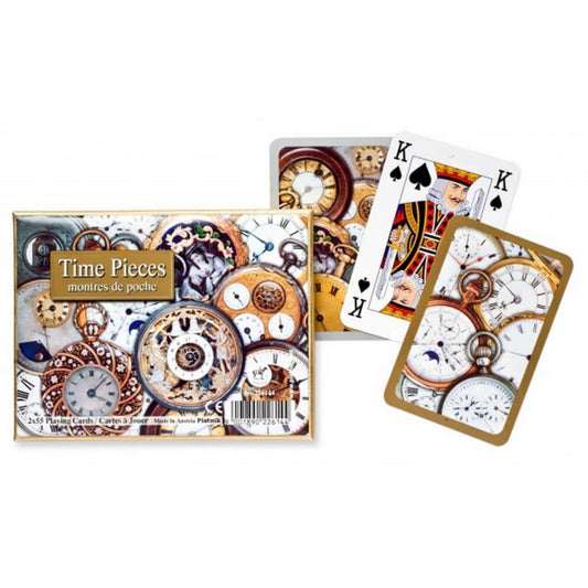 Francia kártya 2x55-ös „Time Pieces” készlet díszdobozzal, klasszikus zsebórákat és óraszerkezeteket ábrázoló részletgazdag grafikákkal díszített játékkártyákkal.