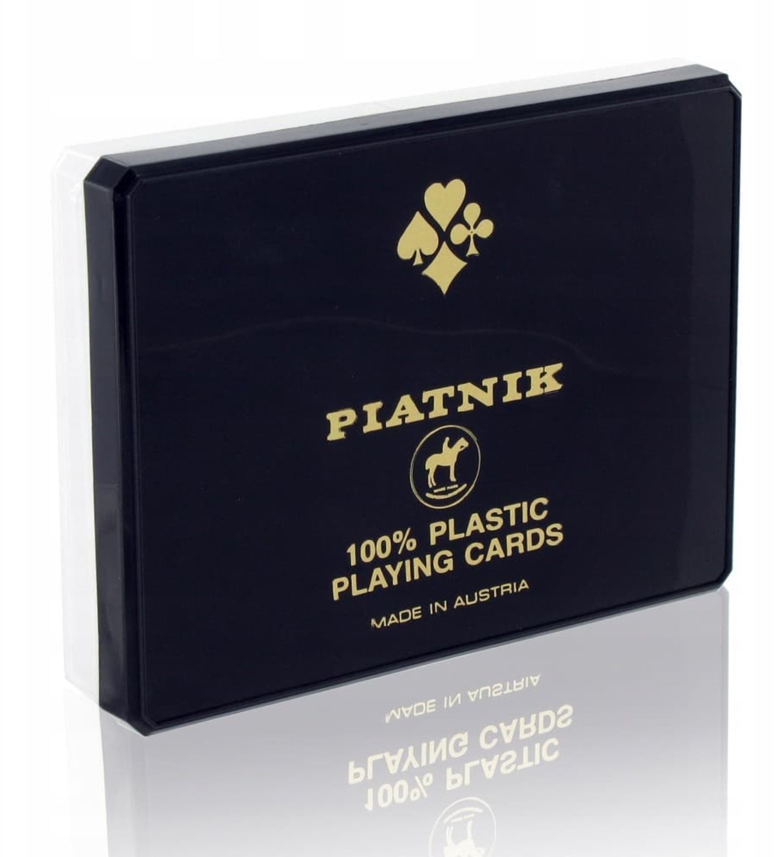 Piatnik 100% plastic francia kártya elegáns fekete, kemény tokos dobozban arany felirattal.