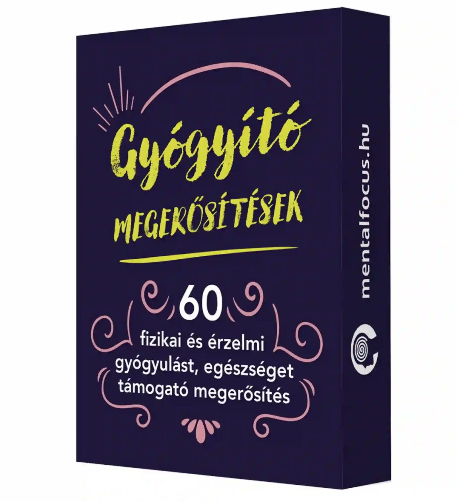 Gyógyító megerősítések – 60 megerősítés kártya díszdoboza, a kártyacsomag eredeti csomagolása.