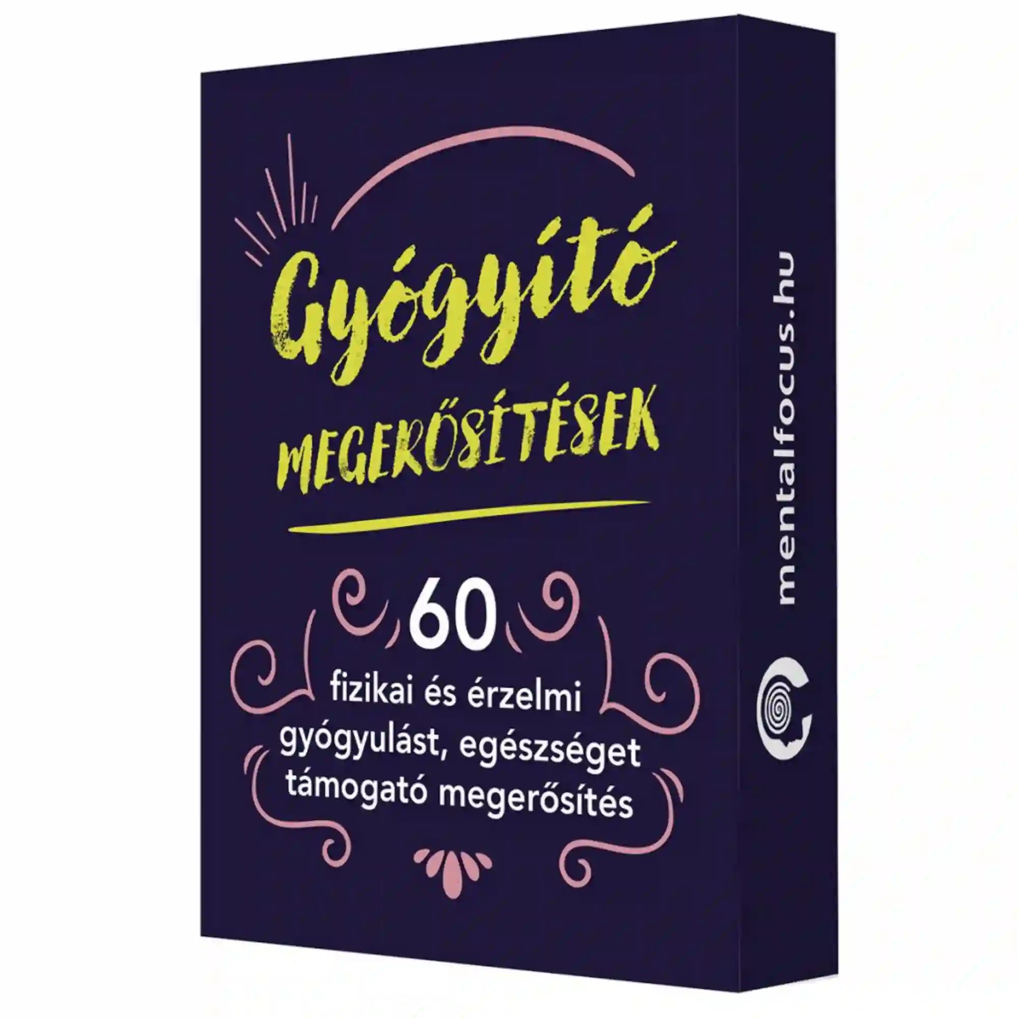 Gyógyító megerősítések – 60 megerősítés kártya díszdoboza, a kártyacsomag eredeti csomagolása.