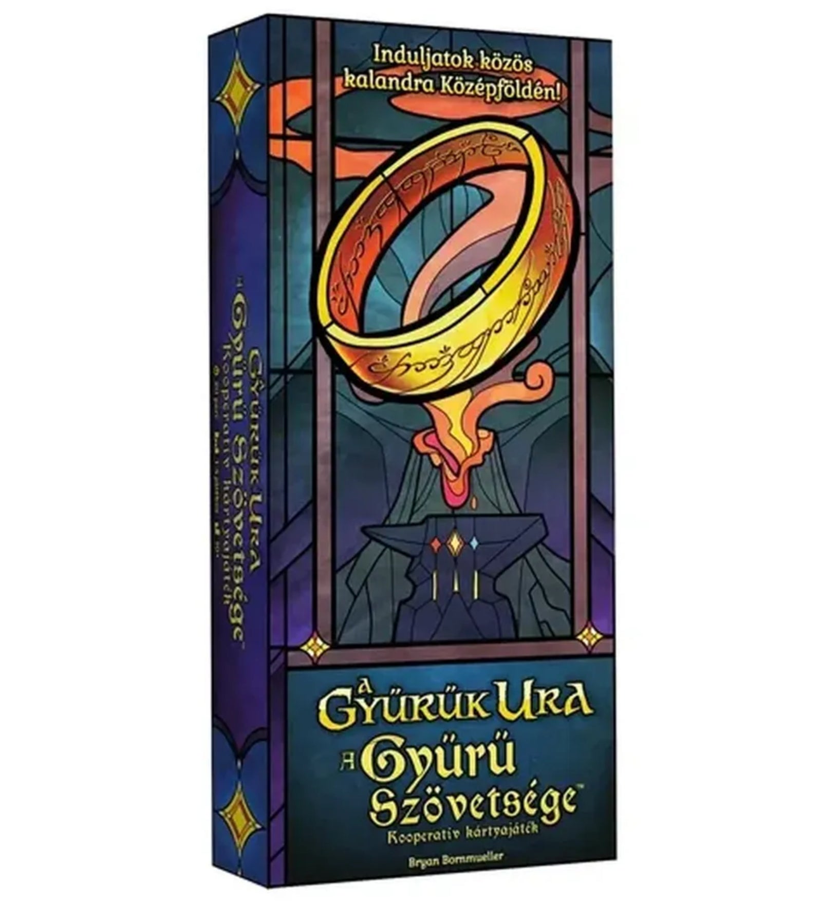 A Gyűrűk Ura: A Gyűrű Szövetsége kártyajáték doboza, amelyen a híres Egy Gyűrű illusztrációja látható sötét, fantasy stílusban.