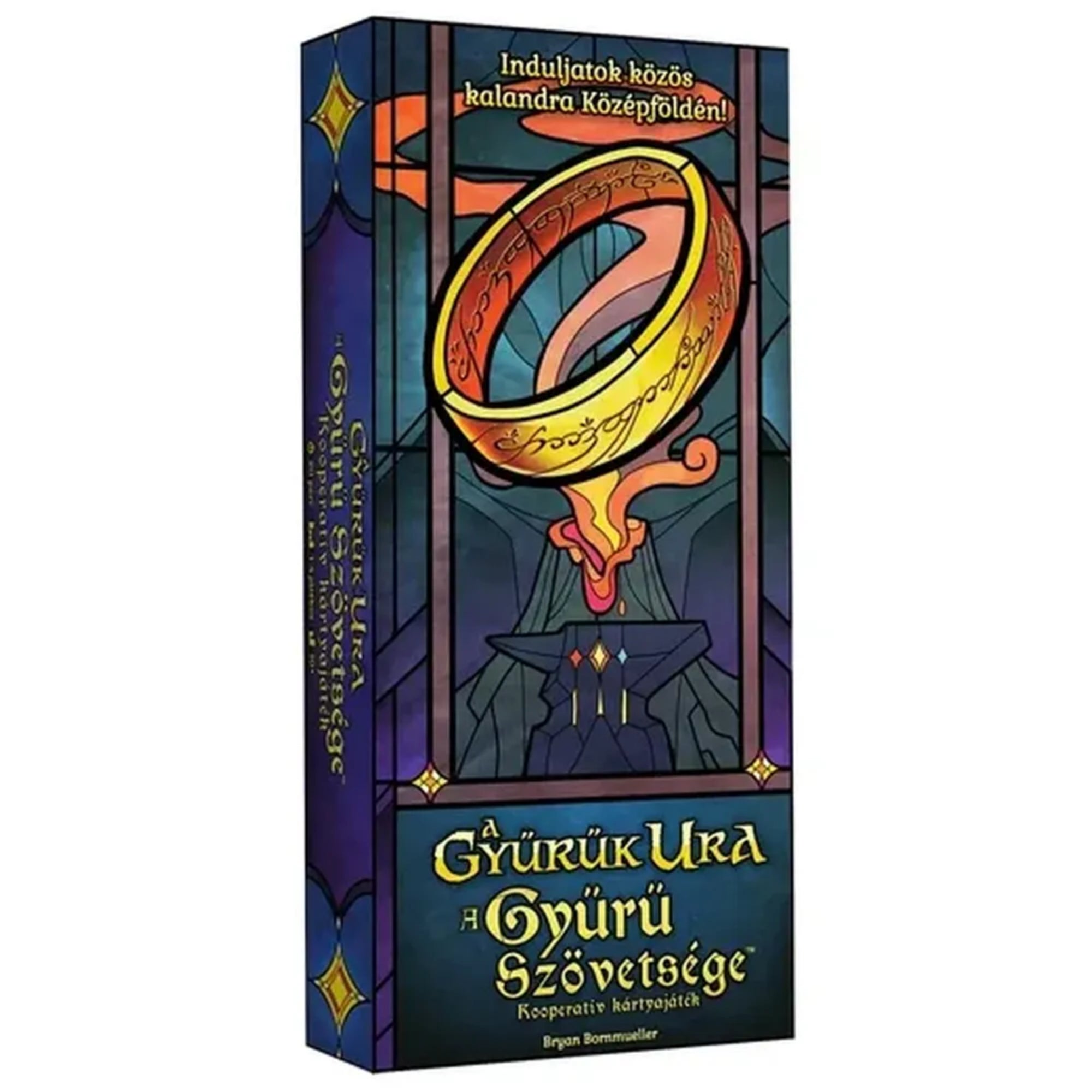 A Gyűrűk Ura: A Gyűrű Szövetsége kártyajáték doboza, amelyen a híres Egy Gyűrű illusztrációja látható sötét, fantasy stílusban.