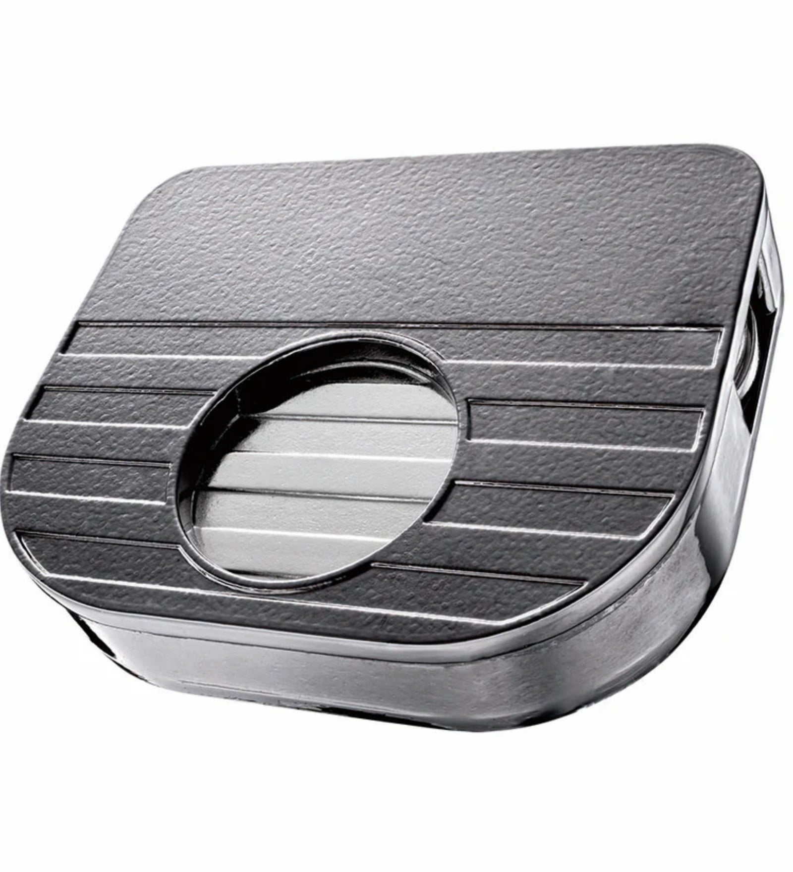 Hanayama Huzzle Cast Wallet fém logikai puzzle perspektivikus nézetben, masszív fémből készült, kör alakú középső mechanizmussal.