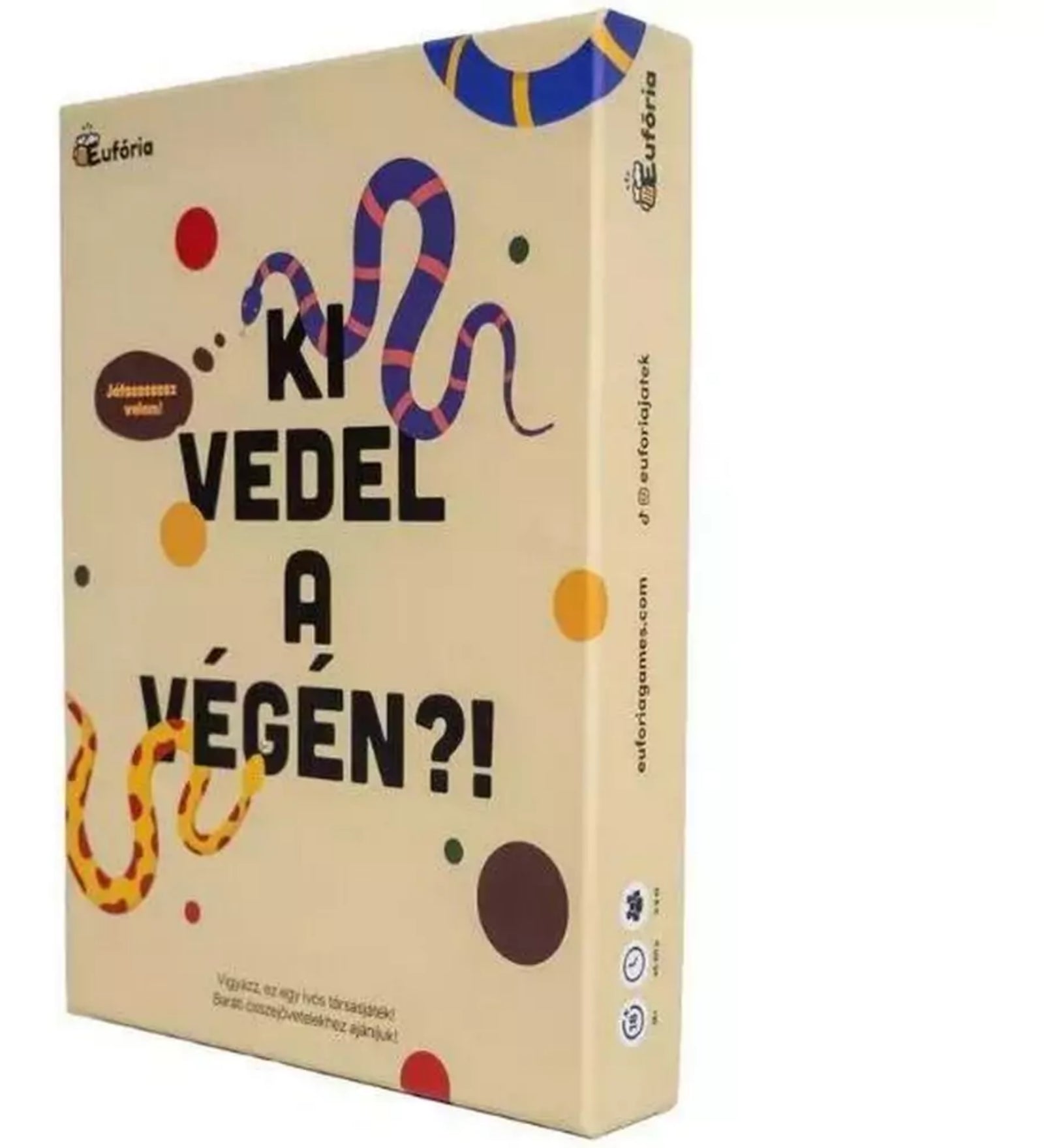A kép a "Ki vedel a végén?!" című magyar nyelvű társasjáték dobozát ábrázolja.
