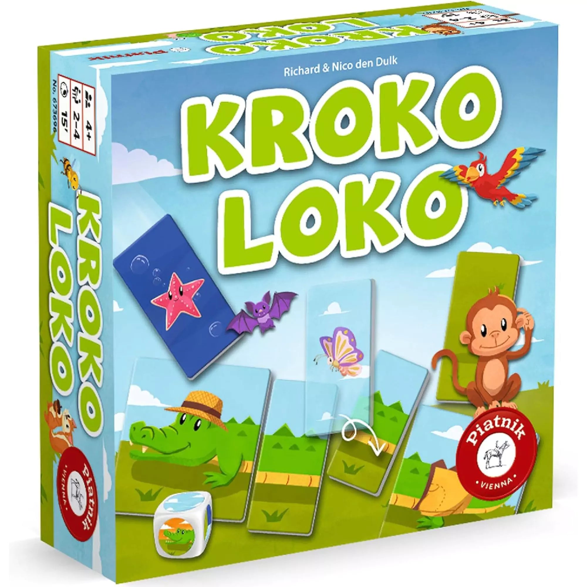 Dobozos kép a Kroko Loko társasjátékról, amely színes grafikákkal, állatfigurákkal és vidám krokodillal hívja játszani a kisebb gyermekeket.