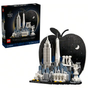 LEGO Architecture New York City – The Big Apple 21066 készlet doboza és kész modellje együtt, New York ikonikus épületeinek részletgazdag LEGO megjelenítésével.
