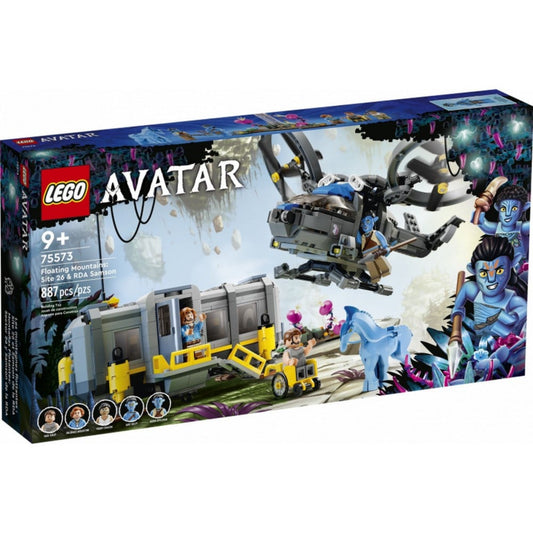 LEGO Avatar Floating Mountains: Site 26 & RDA Samson (75573) készlet doboza, rajta a készlet jelenetei, 887 építőelemmel és 9+ korosztályi ajánlással.