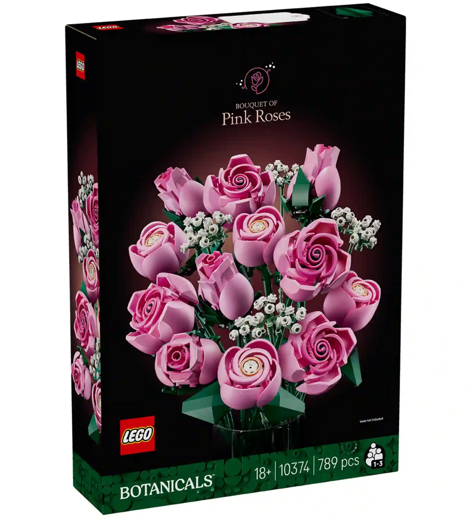A LEGO Botanicals Rózsaszín rózsacsokor (10374) építőkészlet dobozának elölnézete.