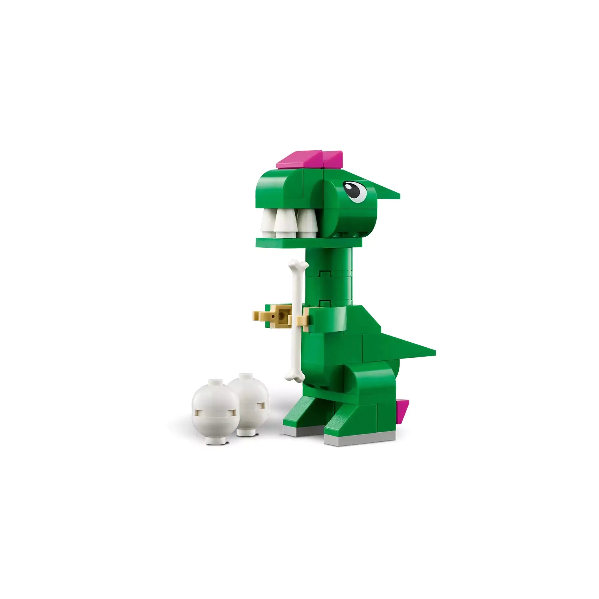 Zöld dinoszaurusz figura csonttal a szájában az "LEGO Classic Kreatív dinoszauruszok (11041)" szettből.