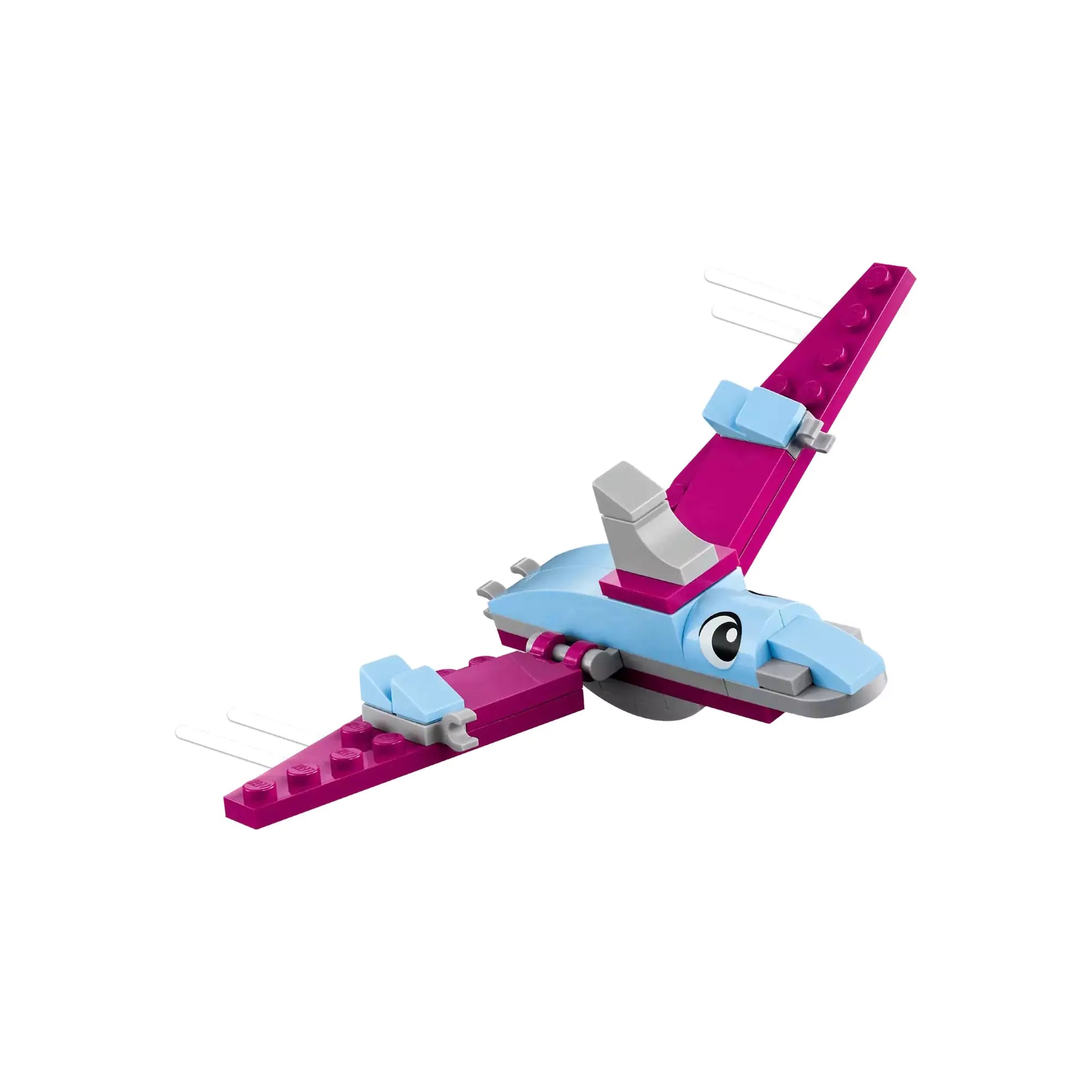 Egy rózsaszín és kék színű, épített dinoszaurusz figura az "LEGO Classic Kreatív dinoszauruszok (11041)" szettből.