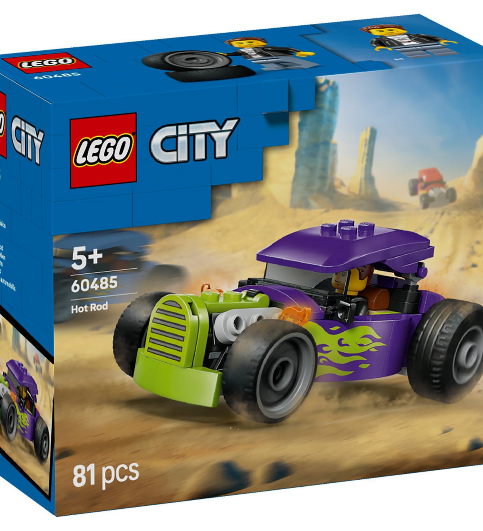 LEGO City Hot Rod 60485 – elölnézeti dobozkép, hot rod versenyautó mozgás közben.