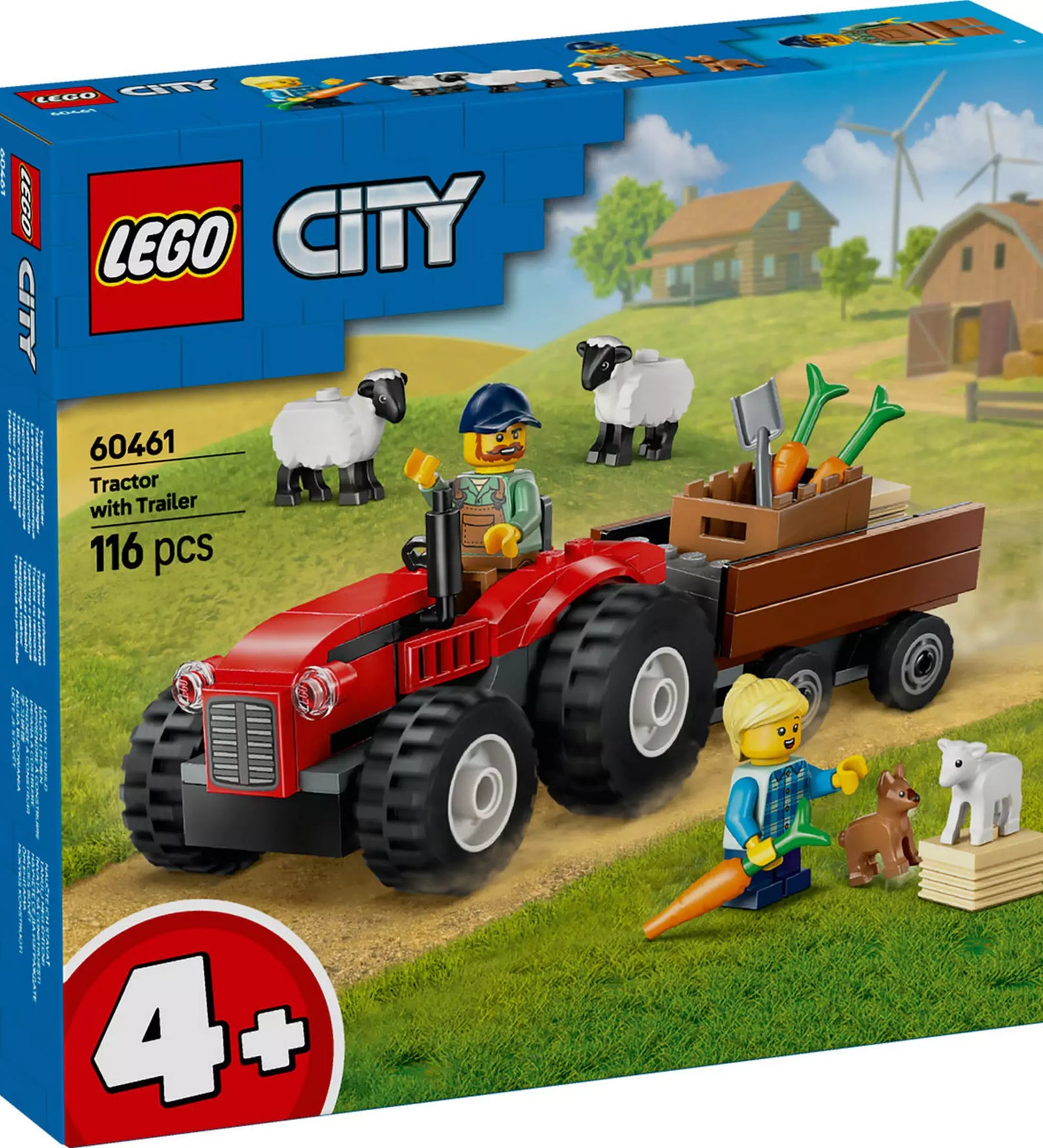 LEGO City Piros traktor, utánfutó és juhok (60461) játékkészlet doboza, mely vidám farmos kalandokat kínál a gyerekeknek.