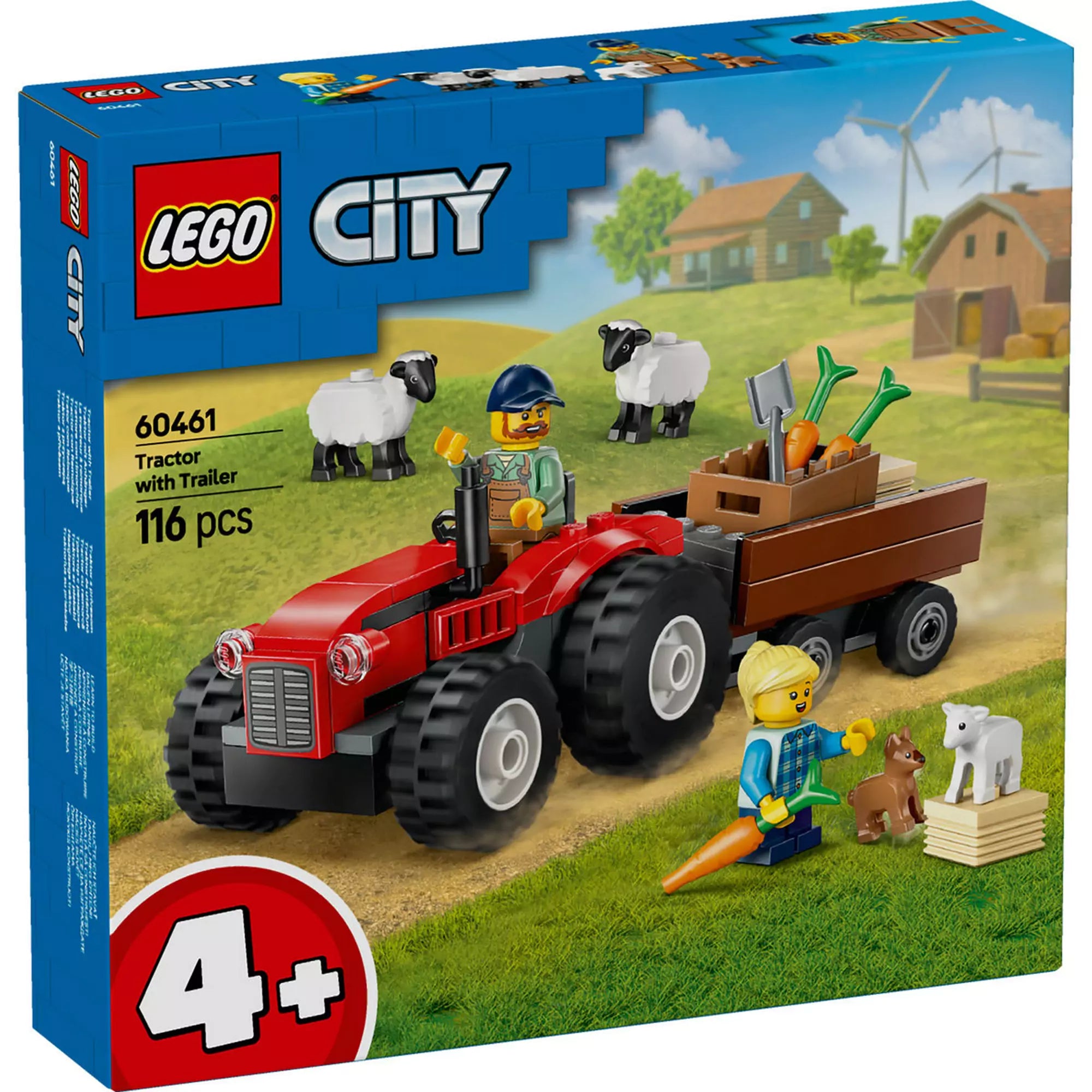 LEGO City Piros traktor, utánfutó és juhok (60461) játékkészlet doboza, mely vidám farmos kalandokat kínál a gyerekeknek.