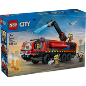 LEGO City Repülőtéri tűzoltóautó 60499 – elölnézeti dobozkép, vízágyús tűzoltóautó bevetés közben.