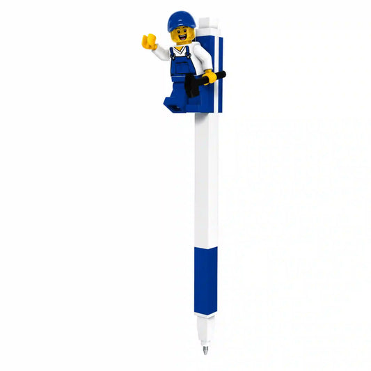 LEGO Toll (53702) kék-fehér színű golyóstoll kék munkás minifigurával, fehér háttéren.