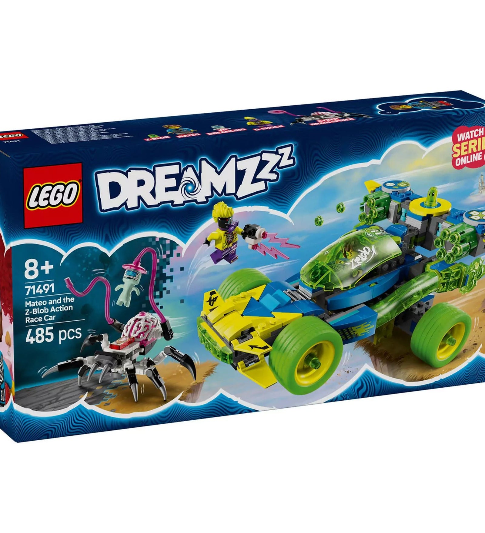 LEGO DREAMZzz Mateo és Z-Blob versenyautója (71491) doboza a lenyűgöző építési lehetőségekkel