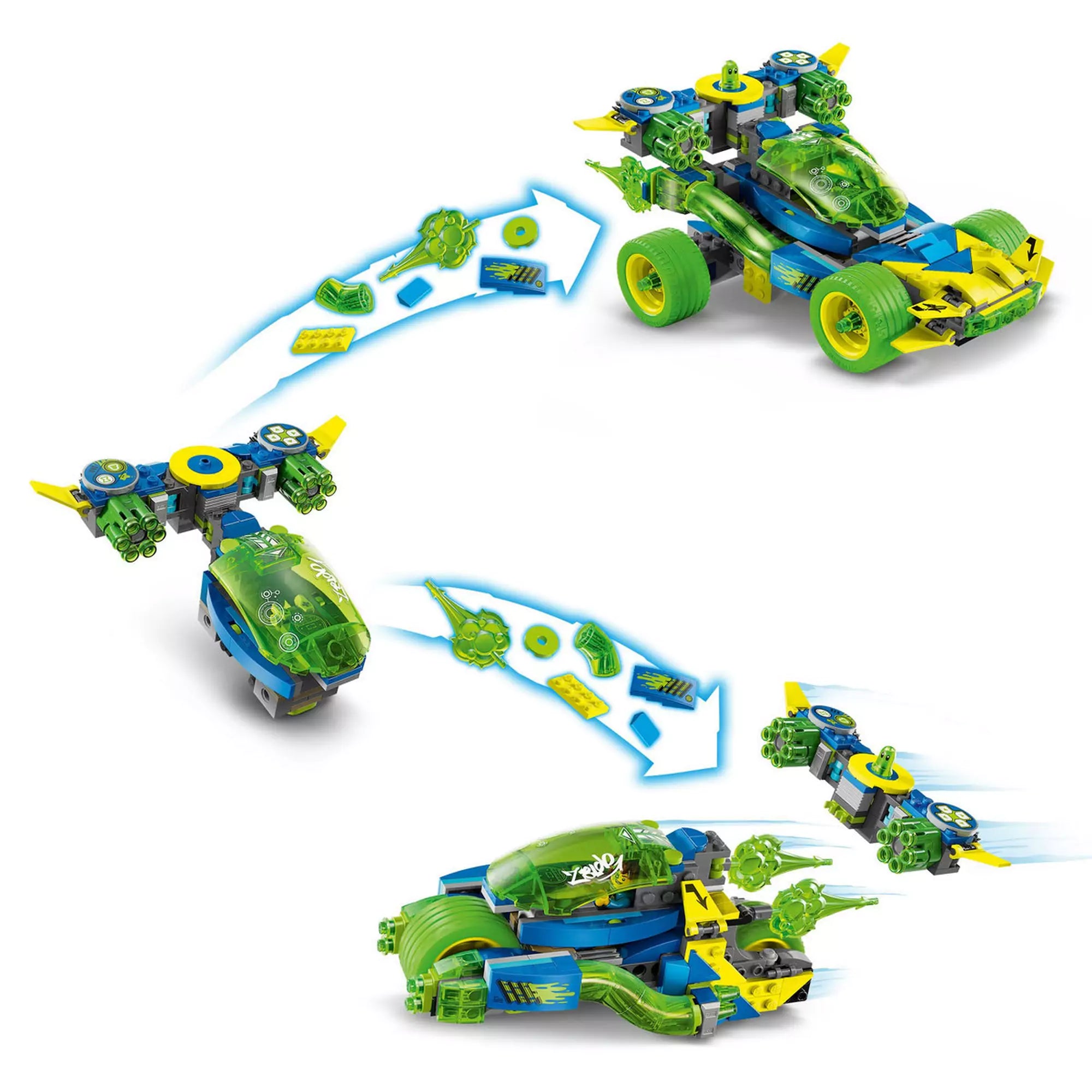 LEGO DREAMZzz Mateo és Z-Blob versenyautója (71491) építési módok: versenyautó és motorkerékpár