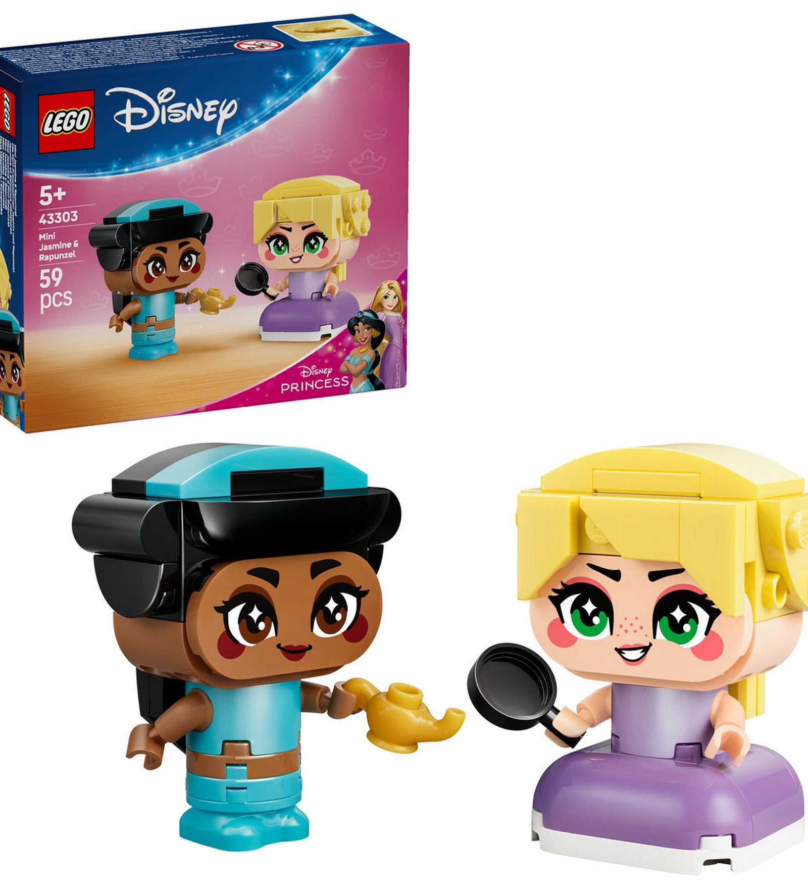 LEGO Disney Mini Jázmin és Aranyhaj (43303) dobozkép, a két hercegnő figurával és kiegészítőkkel