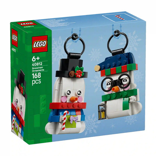 LEGO 40812 Hóember díszek – A készlet dobozának eleje a két vidám, felakasztható LEGO hóemberrel.