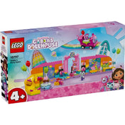 LEGO Gabby’s Dollhouse Gabi partiszobája (10797) színes díszdoboza, rajta a készlet grafikájával, Gabby figurájával, cuki macskás karakterekkel és a bulis helyszín illusztrációjával.