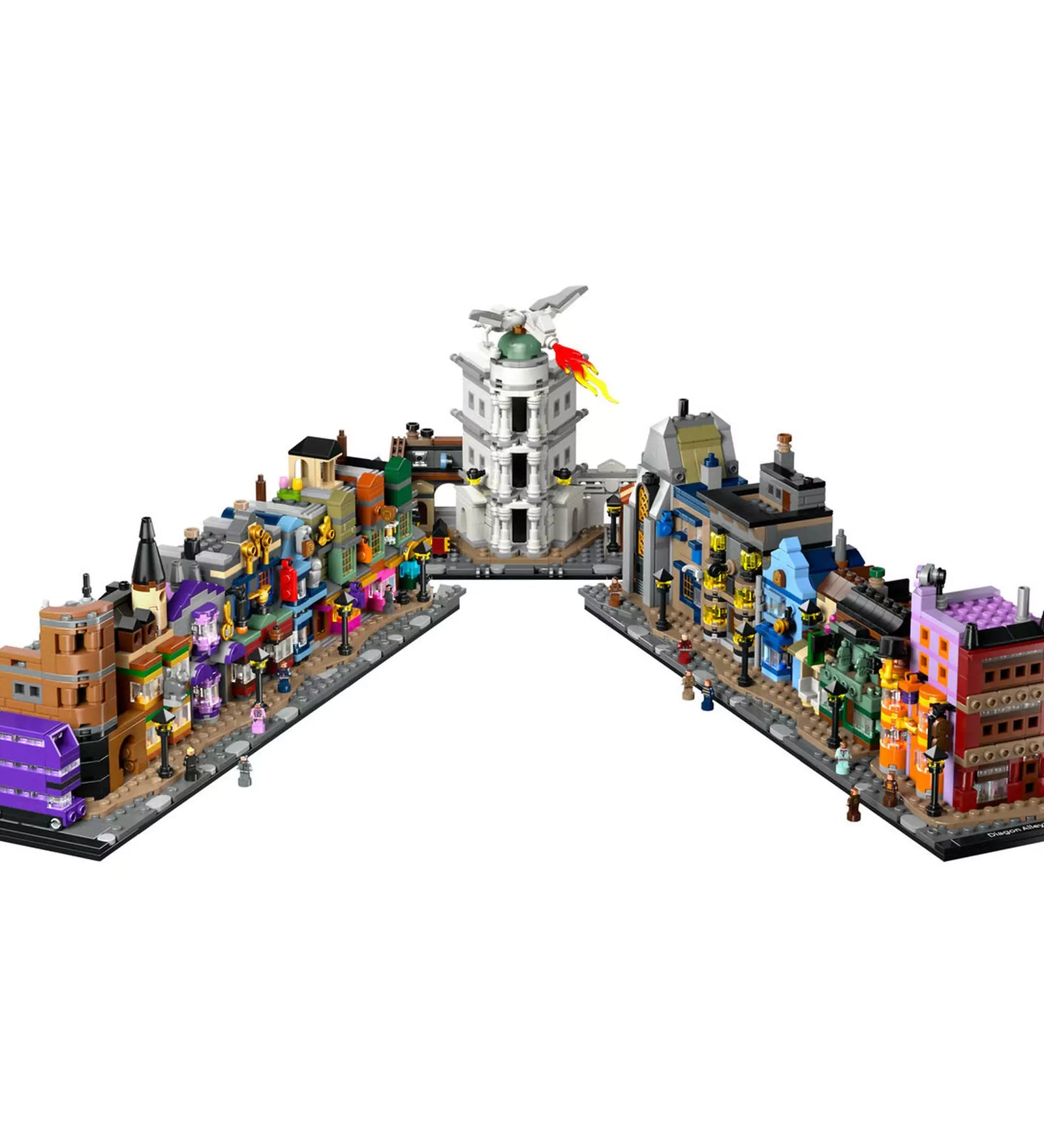 LEGO Harry Potter Az Abszol út teljes modellje (76444): A teljes Abszol út modell, ikonikus üzleteivel és karaktereivel, megépítve és kiállítva.