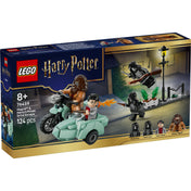 LEGO Harry Potter: Hagrid és Harry menekülése oldalkocsival 76459 – elölnézeti dobozkép, üldözés jelenet a halálfalókkal.