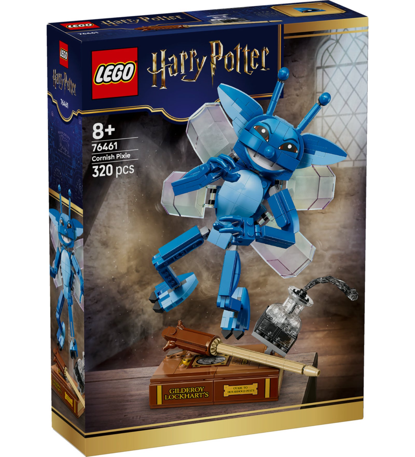 LEGO Harry Potter: Cornish Pixie 76461 – elölnézeti dobozkép, a repülő cornwalli manó dinamikus bemutatásával.