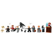 LEGO Harry Potter Mágiaügyi Minisztérium (76403) minifigurák sora: Harry, Ron, Hermione, Umbridge, dementor és további karakterek kiegészítőkkel.