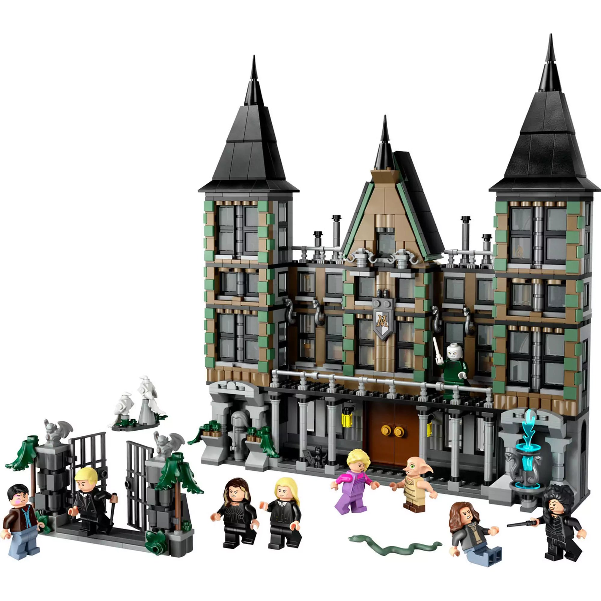 LEGO Harry Potter Malfoy-kuria (76453) – az ikonikus kastély részletei és minifigurák akcióban.