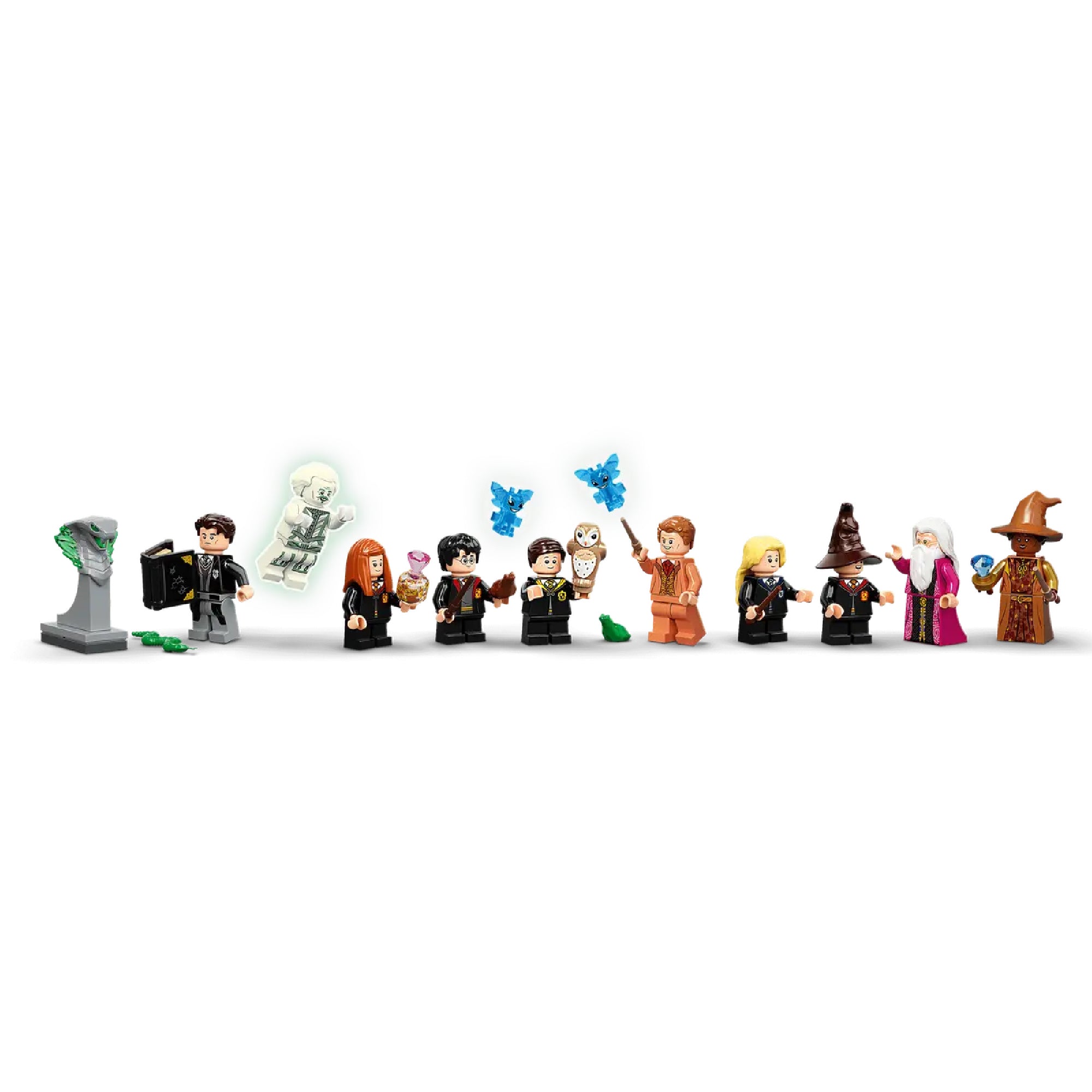 LEGO Harry Potter Roxfort Titkok Kamrája 76389 – 10 minifigura, köztük Harry Potter, Ginny Weasley, Dumbledore, és a Teszlek Süveg, átlátszó patrónusokkal és kiegészítőkkel.