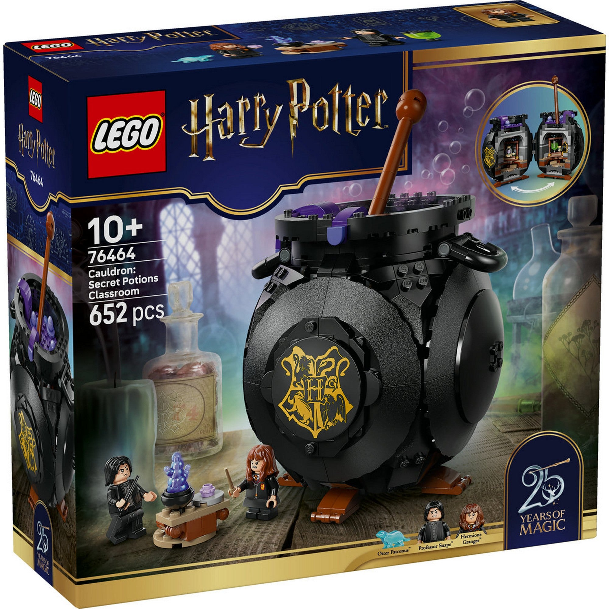 LEGO Harry Potter: Varázsfőzetek titkos tanterme 76464 – a készlet elölnézeti dobozképe a varázsüsttel és minifigurákkal.