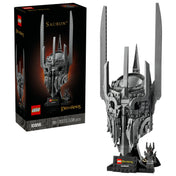 LEGO Icons 10373 Sauron™ készlet doboza és az összeépített Sauron sisak modell minifigurával.