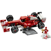 LEGO Icons Ferrari F2004 & Michael Schumacher (10330) – megépített piros Ferrari F2004 Formula–1 versenyautó talapzaton, Michael Schumacher minifigurával és győzelmi trófeával.
