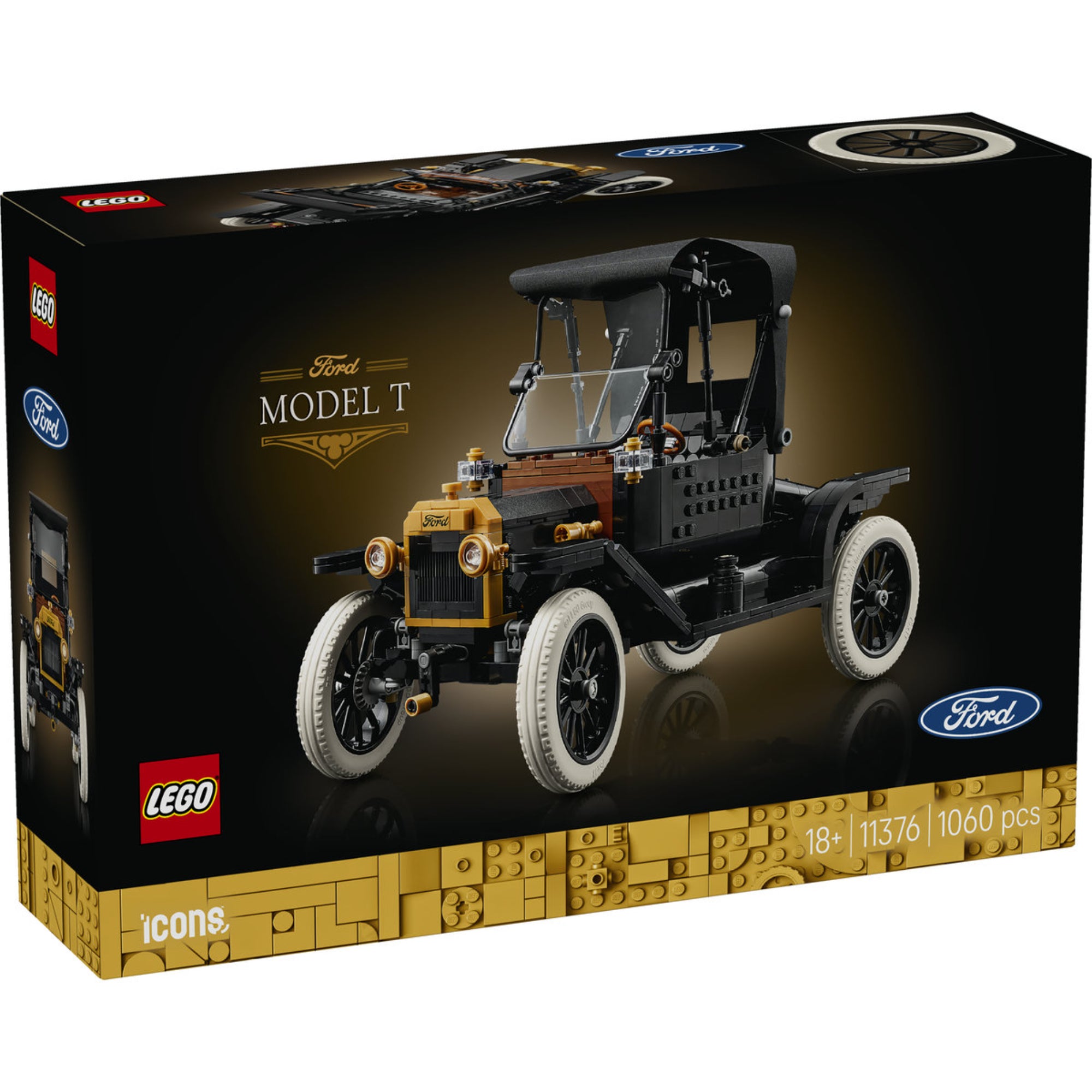 LEGO Icons Ford Model T 11376 készlet dobozának eleje a klasszikus Ford Model T LEGO modell képével.