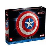 A LEGO Marvel Amerika Kapitány pajzsa (76262) szett díszdoboza elölről, sötét háttérrel, a pajzs látványos képe dominál, alul a darabszámmal és ajánlott korosztállyal